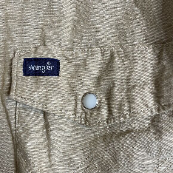 Wrangler Men’s Tan Western Shirt Sawtooth Pocket Pearl Snap Large Long Sleeve - Picture 3 of 6